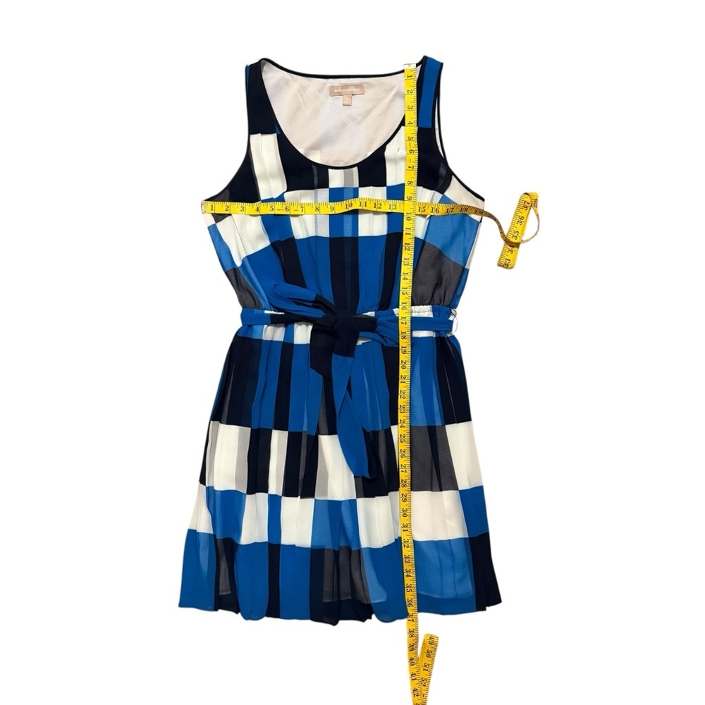 Banana Republic Geometric Print Chiffon Pleated Dress Blk/ Blue/ White sz 12 - Picture 5 of 11